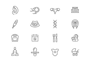 Pregnancy thin line vector icons. Editable stroke