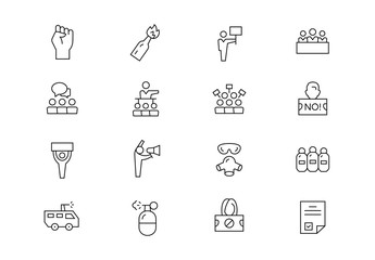 Social protest thin line vector icons. Editable stroke
