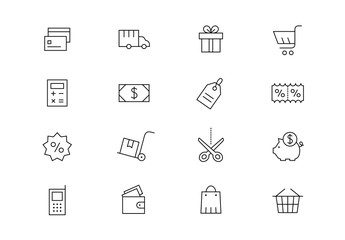 Shopping thin line vector icons. Editable stroke