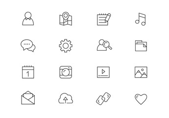 Social network thin line vector icons. Editable stroke