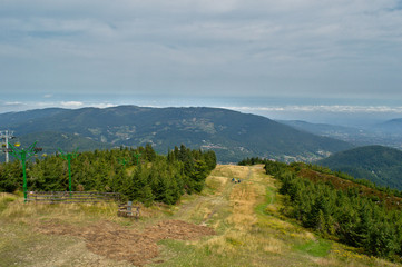 View from Skrzyczne in the Silesian Beskids polish mountains