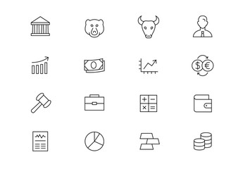 Stock market thin line vector icons. Editable stroke