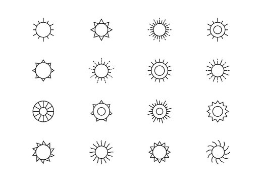 Sun thin line vector icons. Editable stroke
