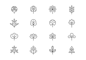 Trees thin line vector icons. Editable stroke