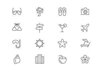 Vacations thin line vector icons. Editable stroke