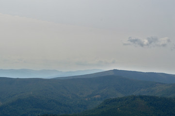 View from Skrzyczne in the Silesian Beskids polish mountains