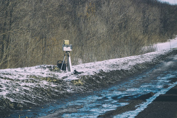 Mobile automatic camera radar on a winter road