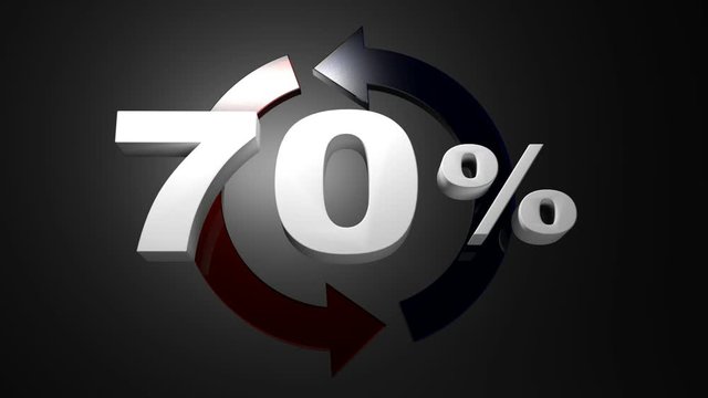 The Write 70% In Front Of A Red And A Blue Arrows Rotating In A Circel - 3D Rendering Videoclip