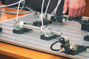 A small laboratory bench for experiments. Selective focus
