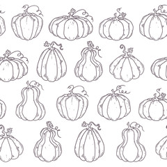 Hand drawn vector pattern with Halloween pumpkins.