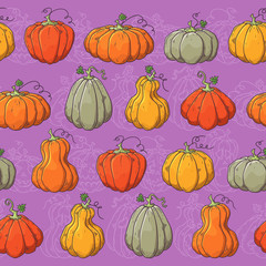 Hand drawn vector pattern with Halloween pumpkins.