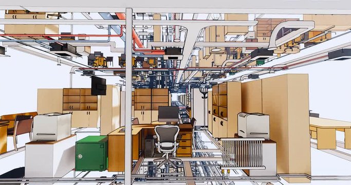 Conceptual computer model of an office building without walls