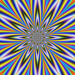 pointed, star, twelve, green, violet, yellow, red, blue, fractal, abstract, digital, decorative, movement, optical, illusion, trippy, hypnotic, kinetic, illustration, pattern, Objowl, art, colorful, g - 289570091