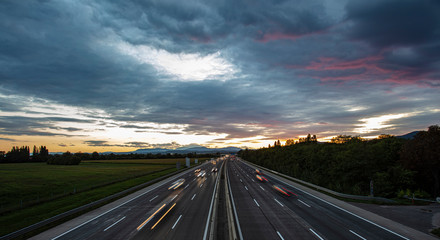 busy highway at night