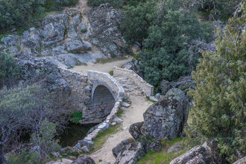 Puente del pasadero bridge. Navalagamella, Madrid, Spain. The origin is not clear, but it was...
