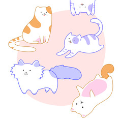 Five cute little vector cats being funny