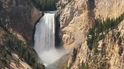 Yellowstone Lower Falls Grand Canyon river landscape. Grand Canyon has Upper and Lower falls. Super volcano. Biology geography and ecology. Millions of tourist and visitors each year.