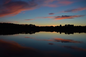 Fototapeta na wymiar sunset over the lake in utena lithuania