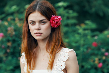 Naklejka premium portrait of young woman with clear skin and long hair