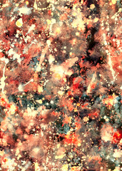 Hand drawn abstract shiny watercolor texture with blots and sparks