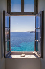 Open Window With A View. Seascape Image.
