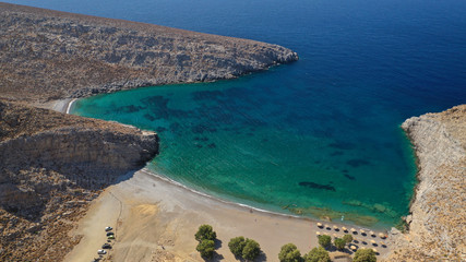 Aerial drone photo of paradise beach of Vatses with emerald clear sea, Astypalaia island, Dodecanese, Greece © aerial-drone
