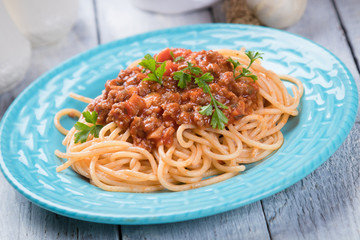 Spaghetti bolognese pasta with beef ragu