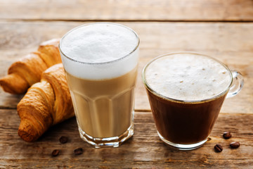 Coffee drink with fresh croissants