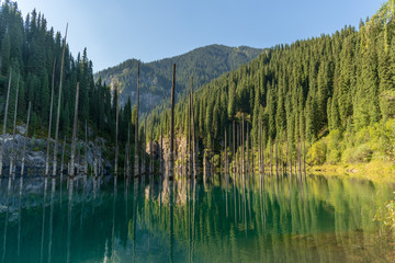 Kaindy lake - mountain lake in Kazakhstan