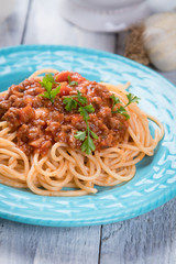 Spaghetti bolognese pasta with beef ragu