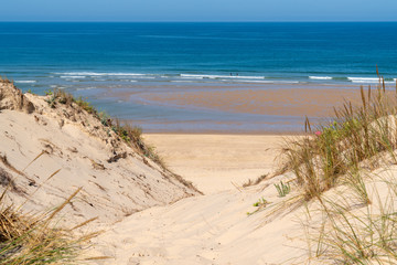 access dune and sea beach of Lacanau atlantic ocean in France