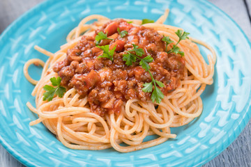 Spaghetti bolognese pasta with beef ragu
