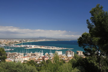 Fototapeta na wymiar View of Palma Bay, from Bellver Castle, Palma de Mallorca, Mallorca, Spain