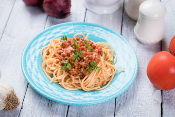 Spaghetti bolognese pasta with beef ragu
