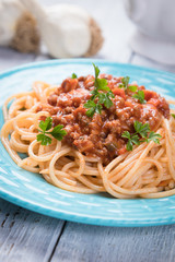 Spaghetti bolognese pasta with beef ragu
