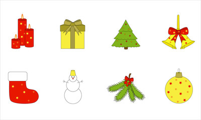 bell, candle, celebration, christmas, christmas ball, colorful, cute, december, decoration, decorative, design, element, flat, gift, gift box, greeting, holiday, icon, icons, illustration, isolated, m