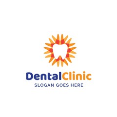 Dental clinic dentistry logo design with white teeth and orange flower illustration