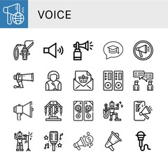 Set of voice icons such as Megaphone, Dubbing, Speaker, Horn, Chat, Announcement, Loudspeaker, Robotics, Sound system, Music, Singer, Microphone , voice