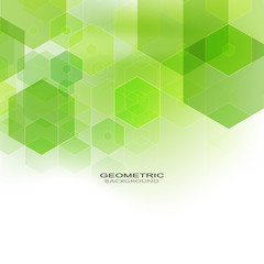 Fototapeta na wymiar Geometric vector background with green shapes hexagons. Design element. Brochure Template