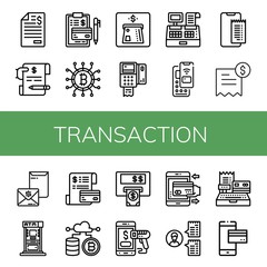 Set of transaction icons such as Invoice, Cryptocurrency, Atm, Pos, Cashier, Pay, Online payment, Mobile payment , transaction
