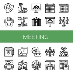 Set of meeting icons such as Appointment, Hands, Manager, Hr, Engeneering, Town hall, Calendar, Presentation, Group, Schedule, Meeting, Administrator, Team, Management , meeting