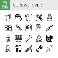 Set of screwdriver icons such as Electrician, Tools, Toolbox, Wrench, Swiss army knife, Maintenance, Screwdriver, Plier, Edit tool, Multimeter, Tool , screwdriver