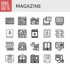 Set of magazine icons such as Book, Ebook, Books, Bookstore, Digital book, Reading, Catalog , magazine