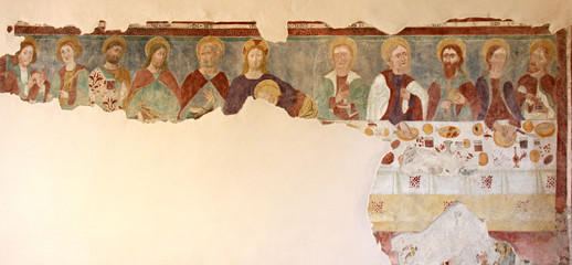 Ultima Cena; affresco nella chiesa di San Tommaso a Cles, Trentino - obrazy, fototapety, plakaty