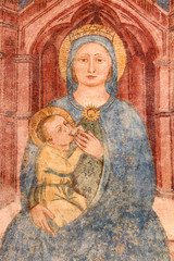 Madonna in trono che allatta; affresco nella chiesa di San Tommaso a Cles, Trentino