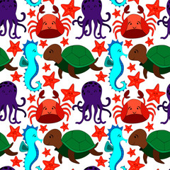 Naklejka premium seamless pattern with sea animals, picture in cartoon style