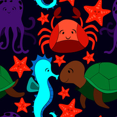 seamless pattern with sea animals, picture in cartoon style