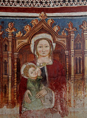 Obraz premium Madonna in trono che allatta; affresco nella chiesa di San Vigilio a Cles, Trentino