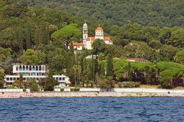 View of Savina Monastery ( Serbian Orthodox monastery ). Herceg Novi city, Montenegro, Adriatic Sea