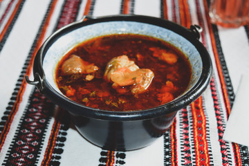 Traditional Hungarian Goulash soup in restaurant, Carpathian region, Ukraine